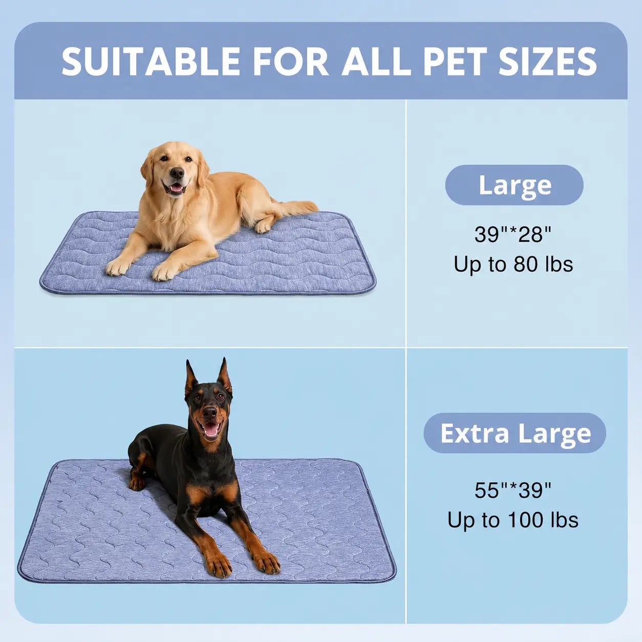 Large Dog Cooling Mat - Q-MAX > 0.45 Thick Durable Fur-Friendly Bed Mat, Gel-Free Electric-Free Safe Washable Non-Slip Summer Crate Bed, Fur-Friendly Bed Mats