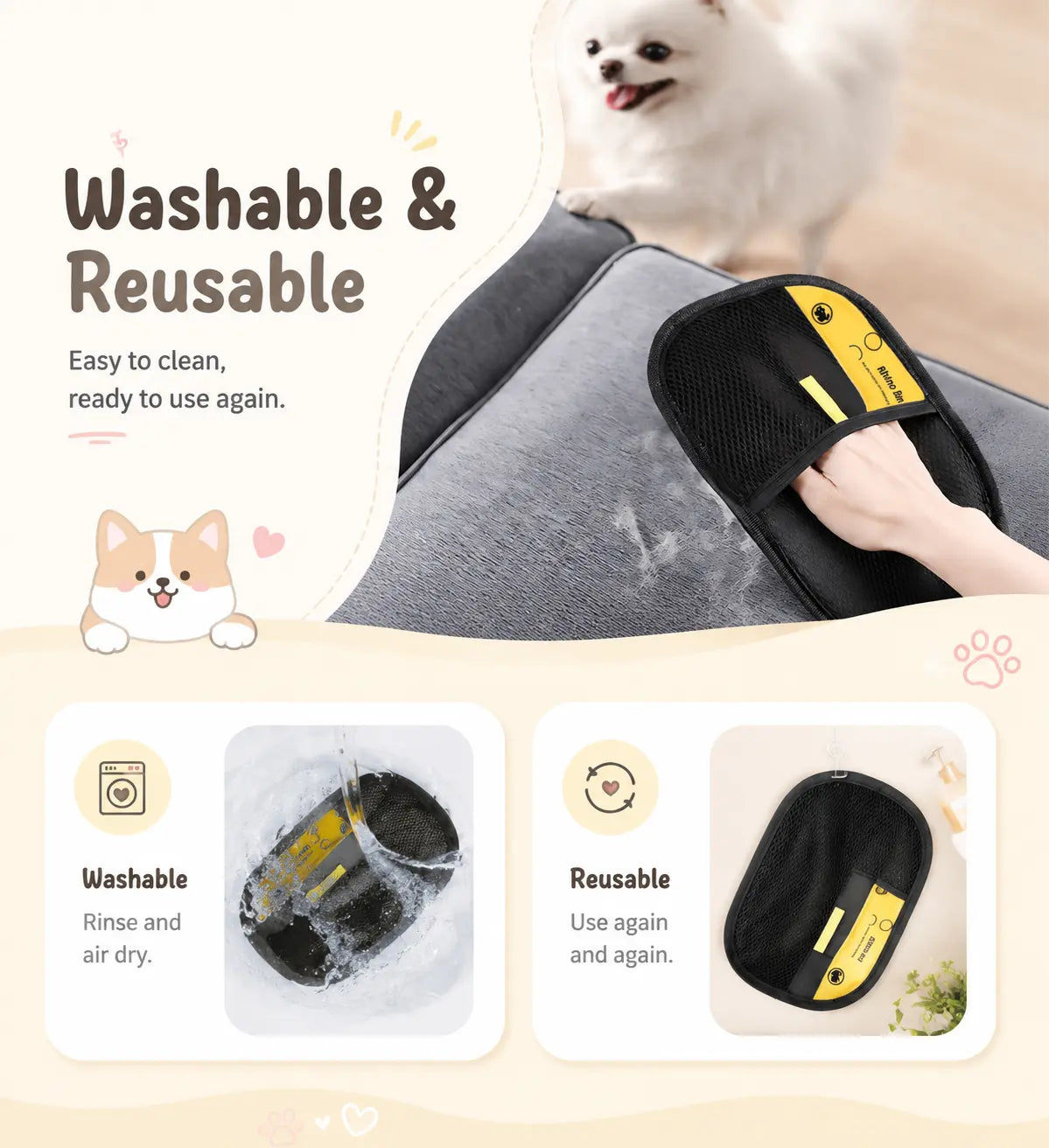 Upgraded Pet Hair Removal Gloves for Home Use, Close Fitting, Quick Hair Sticking, and Cleaning of Floating Hair