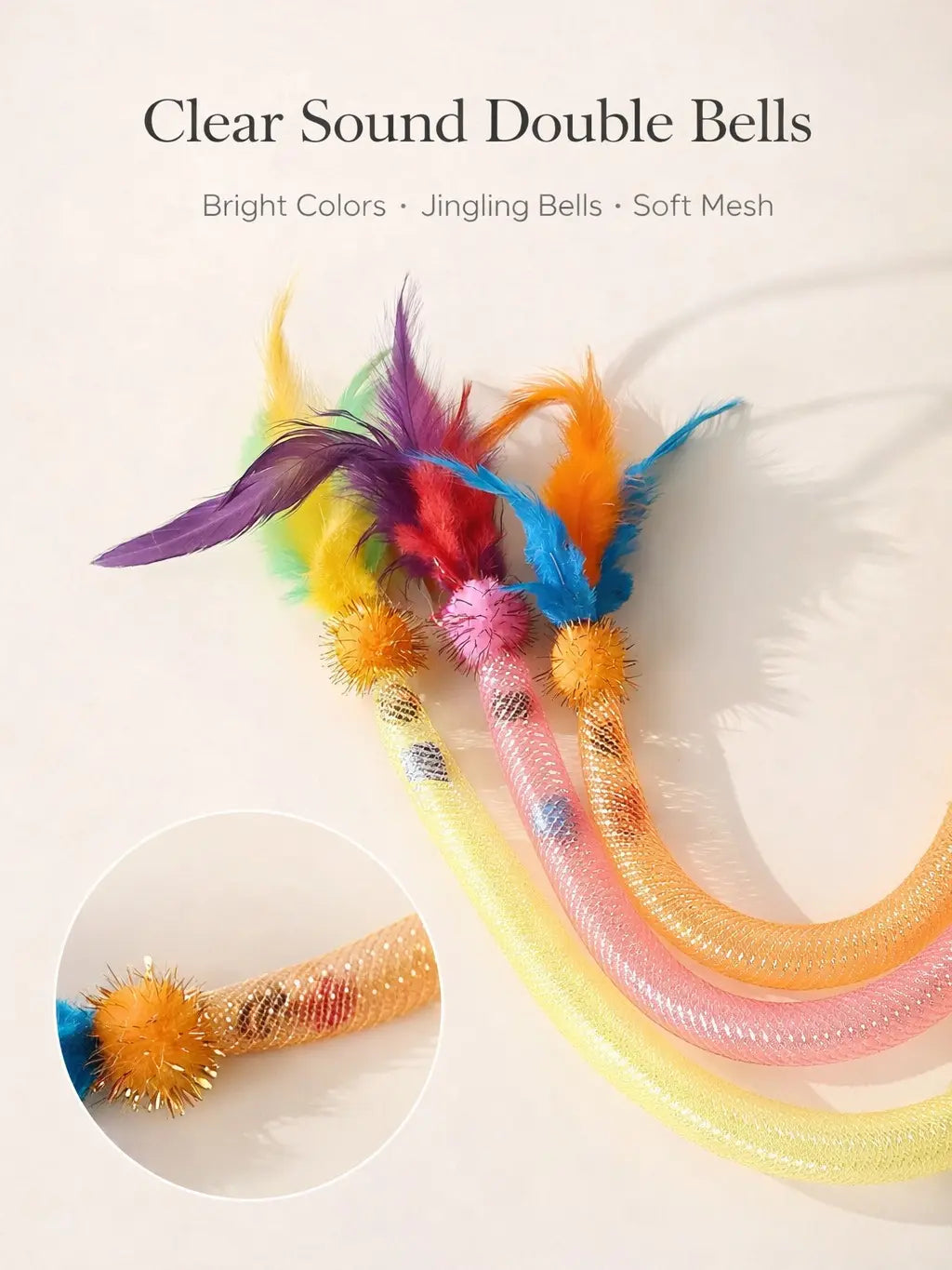 Catnip Cat Wands, 3 PCS Soft Line Tube Teaser Wands Colorful Feather Wands with Bell and Catnip Interactive Cat Toys