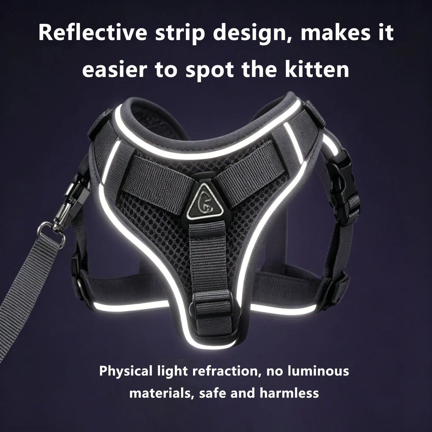 Leash Set: Escape-Proof Adjustable Cat Leash and Collar Made from Comfortable, Breathable Materials, with Adjustable Sizing. Reflective Soft Mesh Vest for Easy Safe Leash Walking. Includes a Summer Version; Breathable and Moisture-Wicking.