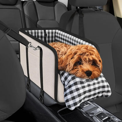 Premium Center Console Dog Car Seat - Anxiety-Relief Booster Seat for Small Pets, Ultra-Safe Armrest Bed for Travel, Comfortable and Secure Car Seat for Dogs and Cats
