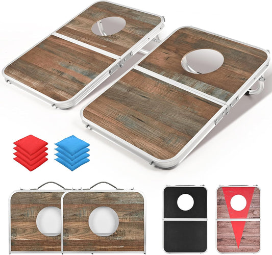 Portable Cornhole Board Set,24X16 / 30×20In Corn Hole Games for Adults with 8 Bean Bags, Lightweight Aluminum Alloy Edging Cornhole Set for Outdoor Games, Beach and Tailgates