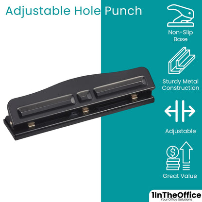 Adjustable 3-Hole Punch – 10-Sheet Metal Hole Puncher for Office, School and Home