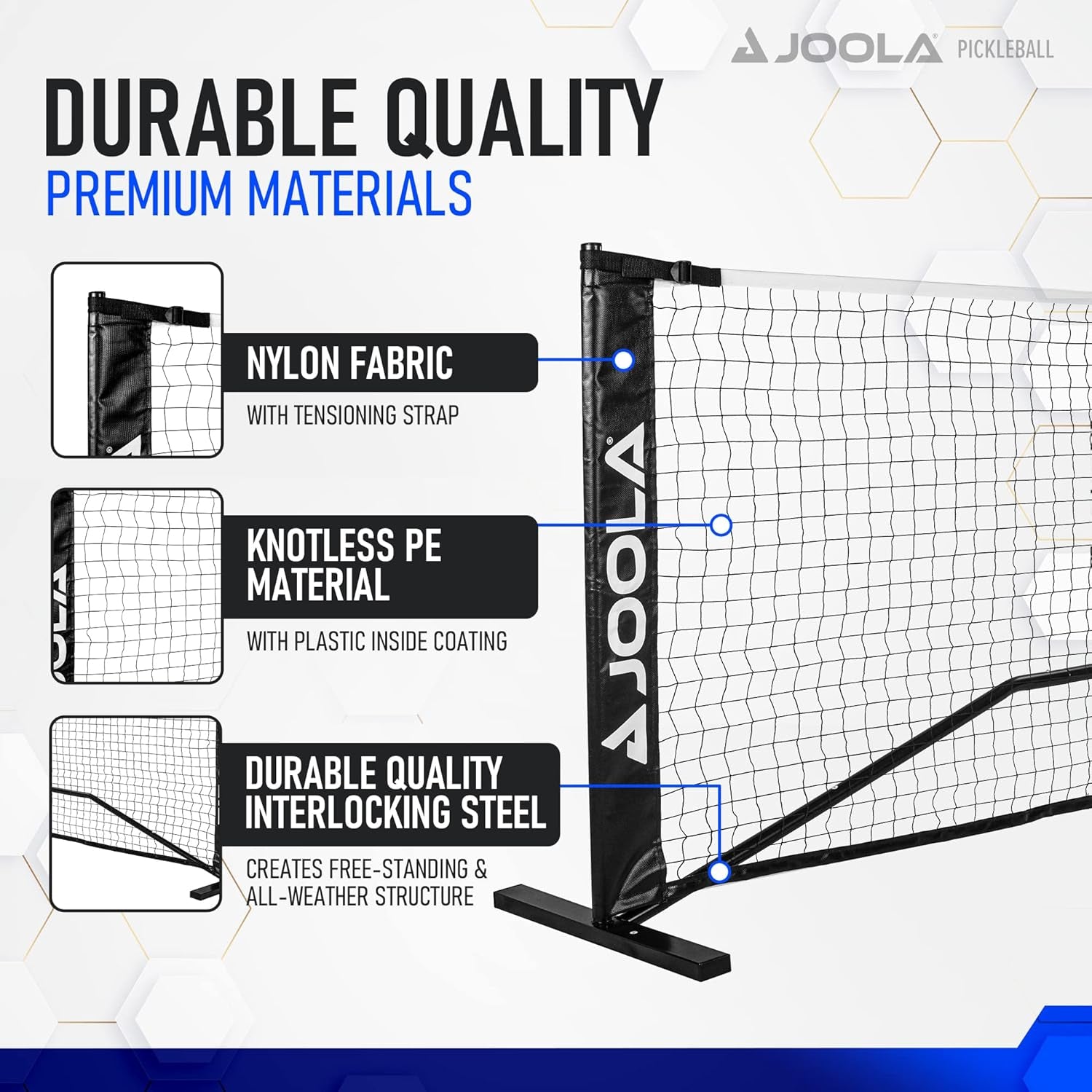 JOOLA Elemental Pickleball Net - Regulation Height 36" Posts & 34" Center, USAPA Recommended 22' Length - Steel Frame & Durable Net, Portable Pickleball Net Includes Carry Bag, Quick & Easy Assembly