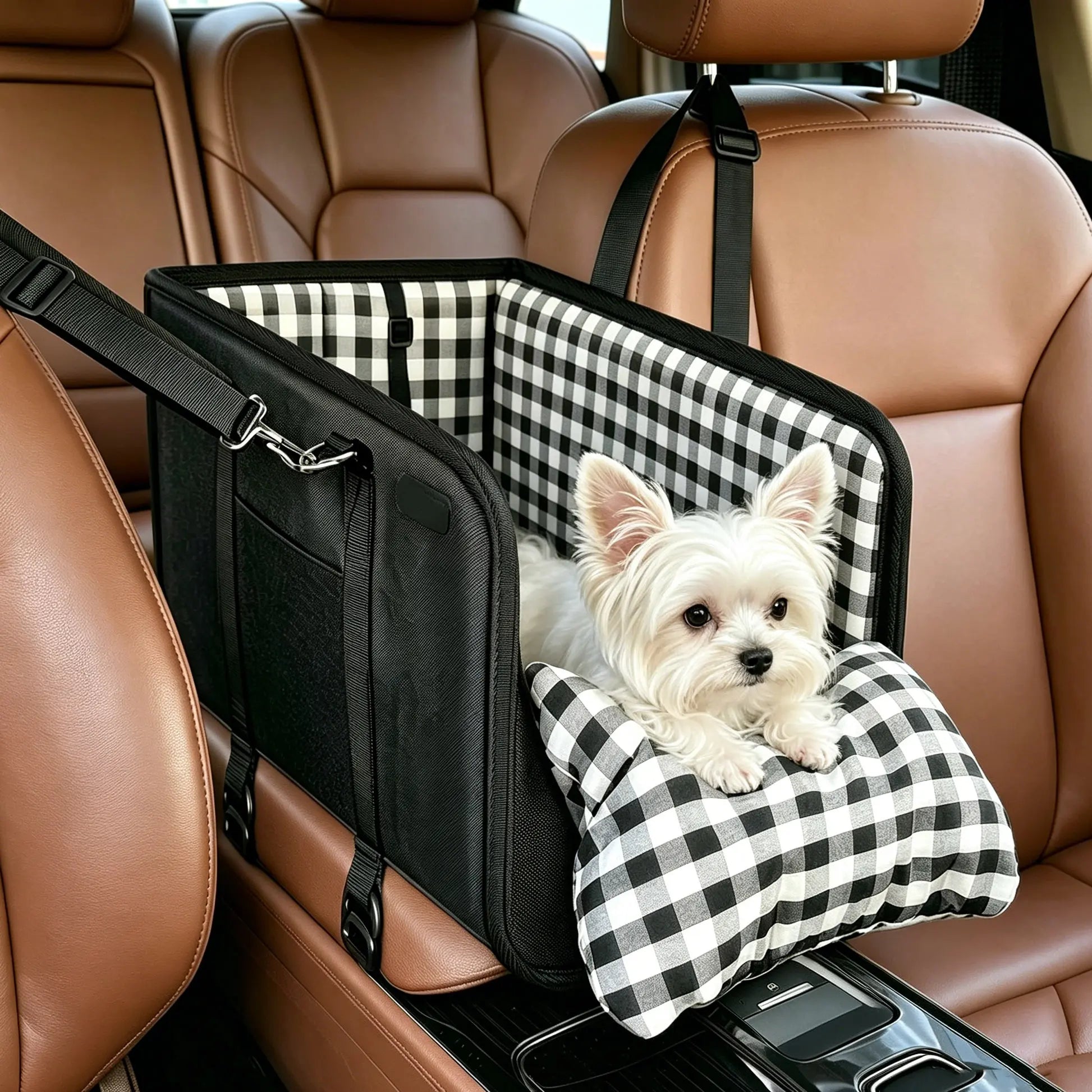 Premium Center Console Dog Car Seat - Anxiety-Relief Booster Seat for Small Pets, Ultra-Safe Armrest Bed for Travel, Comfortable and Secure Car Seat for Dogs and Cats