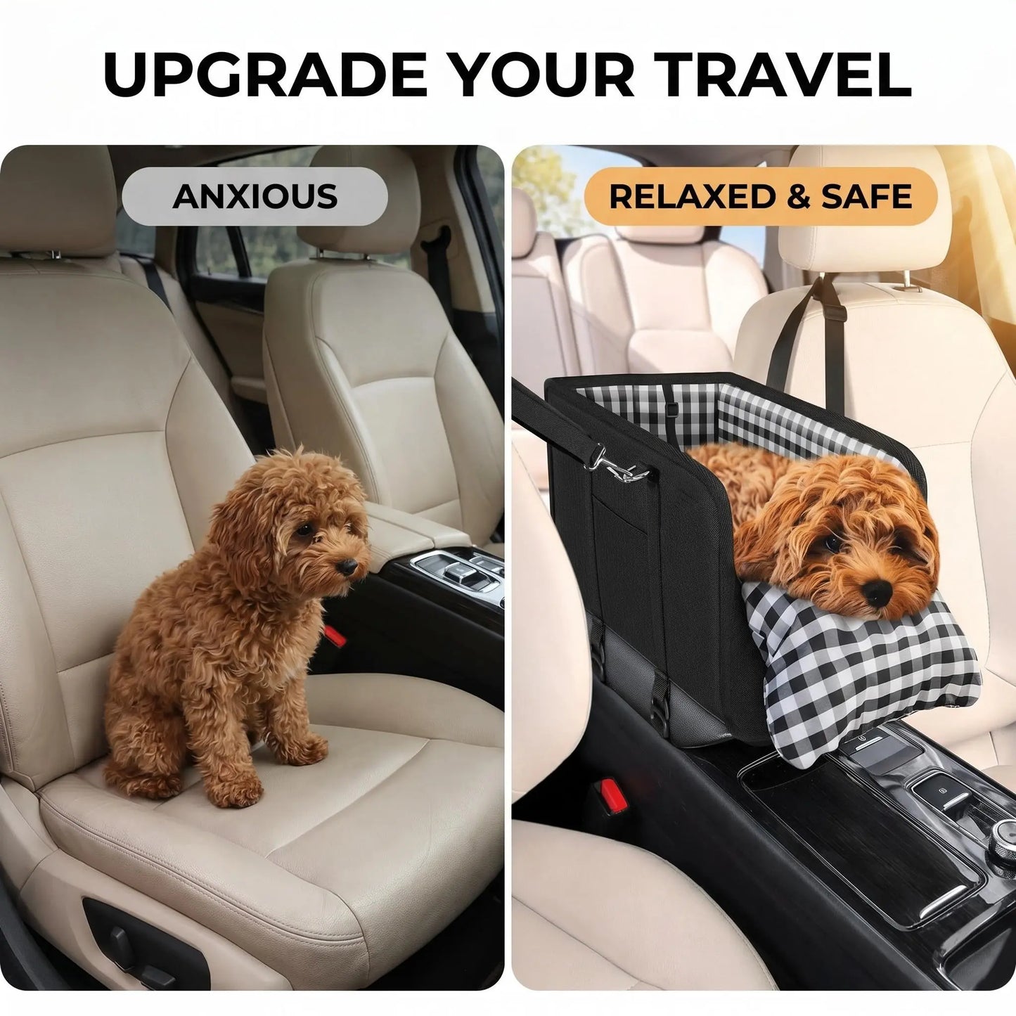 Premium Center Console Dog Car Seat - Anxiety-Relief Booster Seat for Small Pets, Ultra-Safe Armrest Bed for Travel, Comfortable and Secure Car Seat for Dogs and Cats