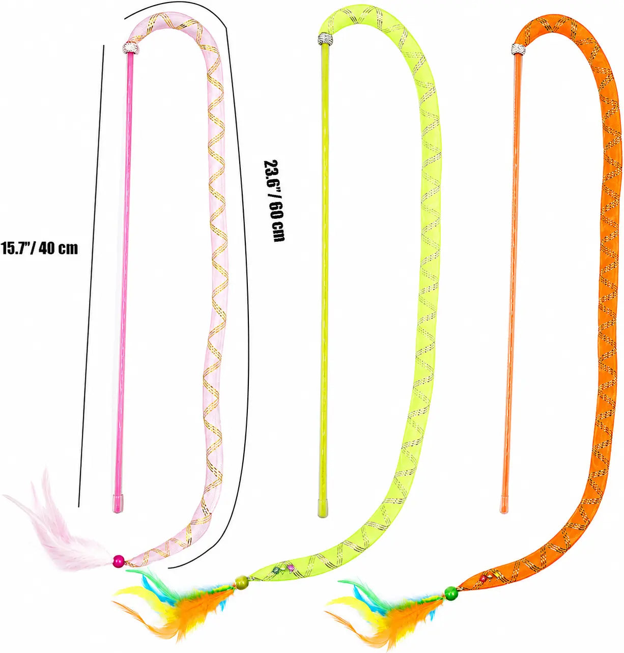 Catnip Cat Wands, 3 PCS Soft Line Tube Teaser Wands Colorful Feather Wands with Bell and Catnip Interactive Cat Toys