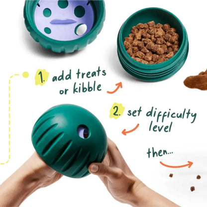 Woof Walkabout Enrichment Dog Puzzle Toy and Treat Dispenser - Adjustable Difficulty for Kibble and Treats - Durable Rubber Construction - Easy to Clean