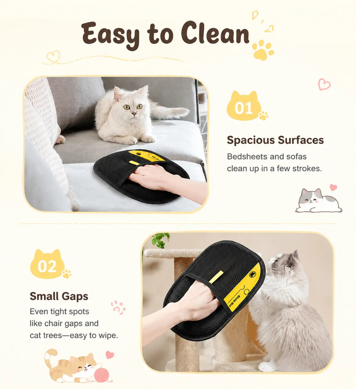 Upgraded Pet Hair Removal Gloves for Home Use, Close Fitting, Quick Hair Sticking, and Cleaning of Floating Hair