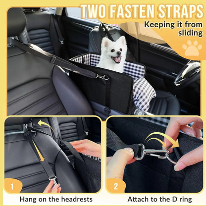 Premium Center Console Dog Car Seat - Anxiety-Relief Booster Seat for Small Pets, Ultra-Safe Armrest Bed for Travel, Comfortable and Secure Car Seat for Dogs and Cats