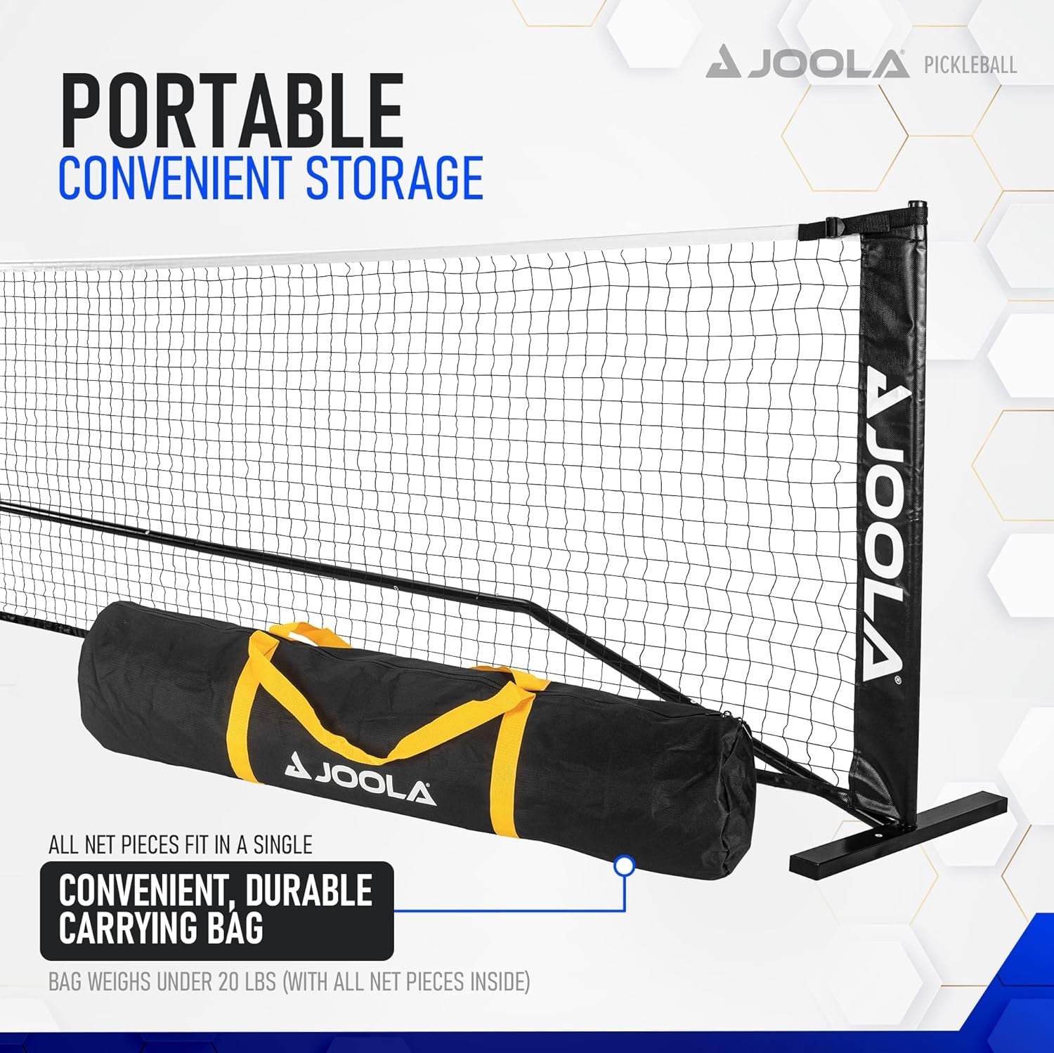 JOOLA Elemental Pickleball Net - Regulation Height 36" Posts & 34" Center, USAPA Recommended 22' Length - Steel Frame & Durable Net, Portable Pickleball Net Includes Carry Bag, Quick & Easy Assembly