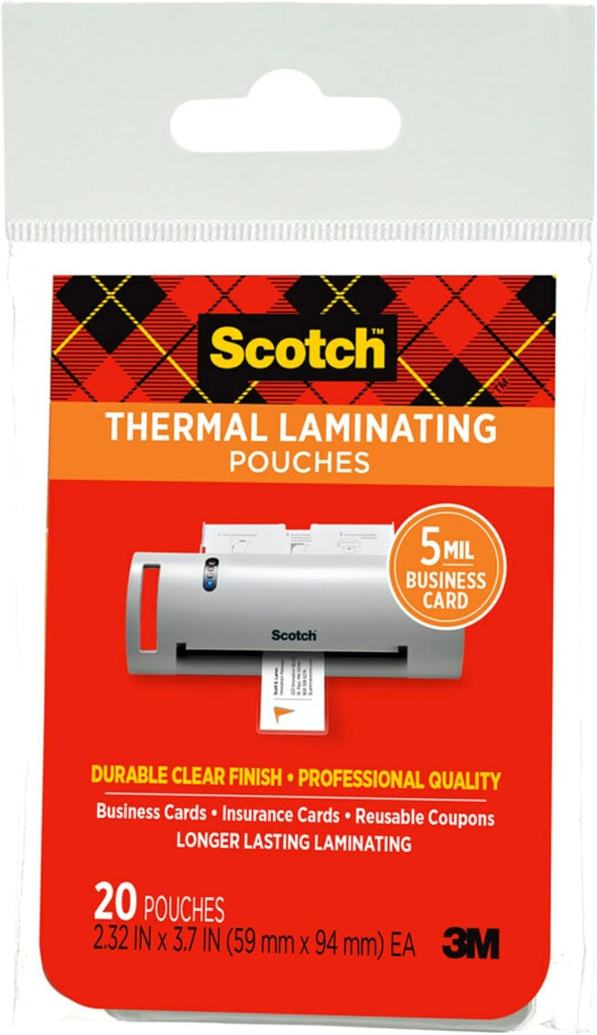 Scotch 5 Mil Business Card Laminating Pouches, 20 Pack