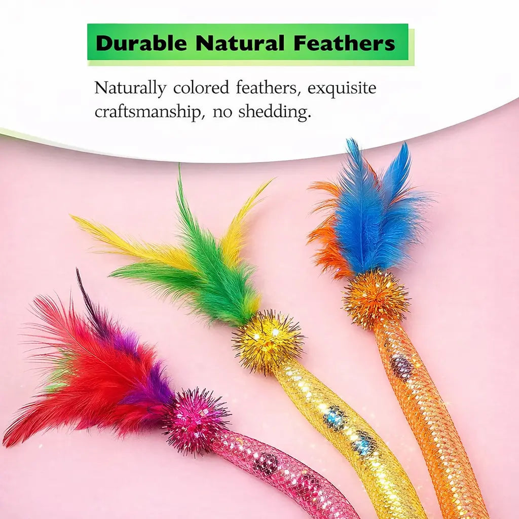 Catnip Cat Wands, 3 PCS Soft Line Tube Teaser Wands Colorful Feather Wands with Bell and Catnip Interactive Cat Toys