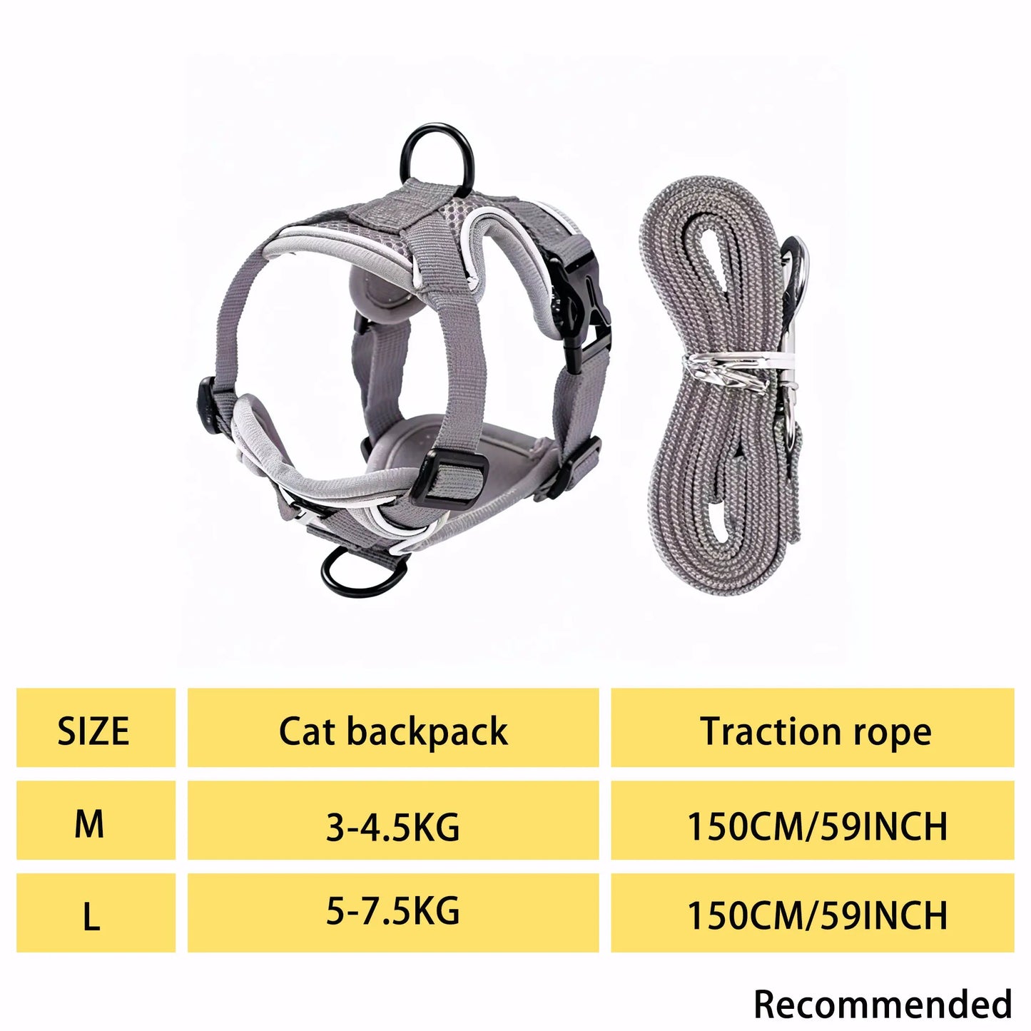 Leash Set: Escape-Proof Adjustable Cat Leash and Collar Made from Comfortable, Breathable Materials, with Adjustable Sizing. Reflective Soft Mesh Vest for Easy Safe Leash Walking. Includes a Summer Version; Breathable and Moisture-Wicking.