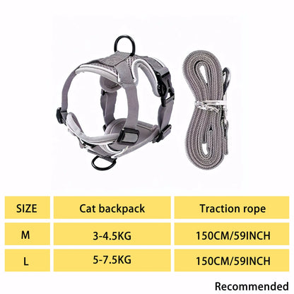 Leash Set: Escape-Proof Adjustable Cat Leash and Collar Made from Comfortable, Breathable Materials, with Adjustable Sizing. Reflective Soft Mesh Vest for Easy Safe Leash Walking. Includes a Summer Version; Breathable and Moisture-Wicking.