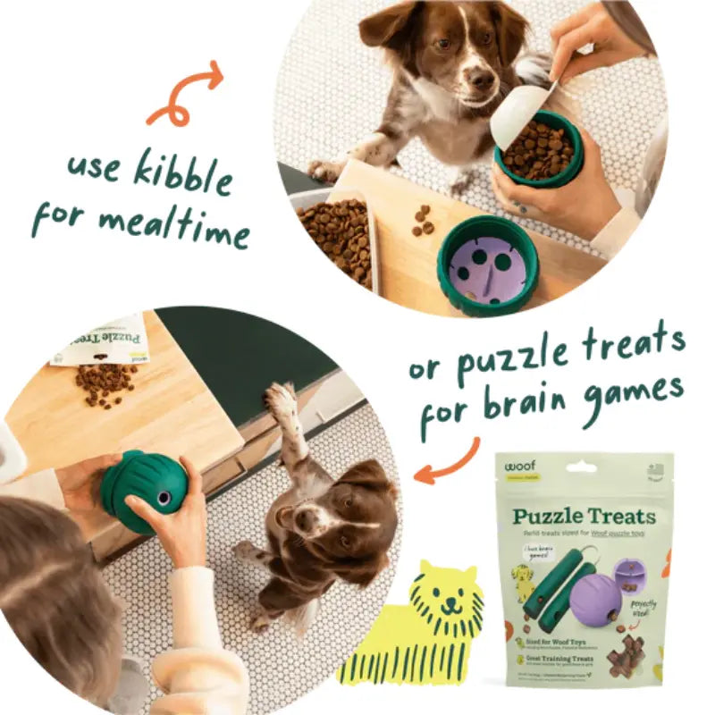 Woof Walkabout Enrichment Dog Puzzle Toy and Treat Dispenser - Adjustable Difficulty for Kibble and Treats - Durable Rubber Construction - Easy to Clean