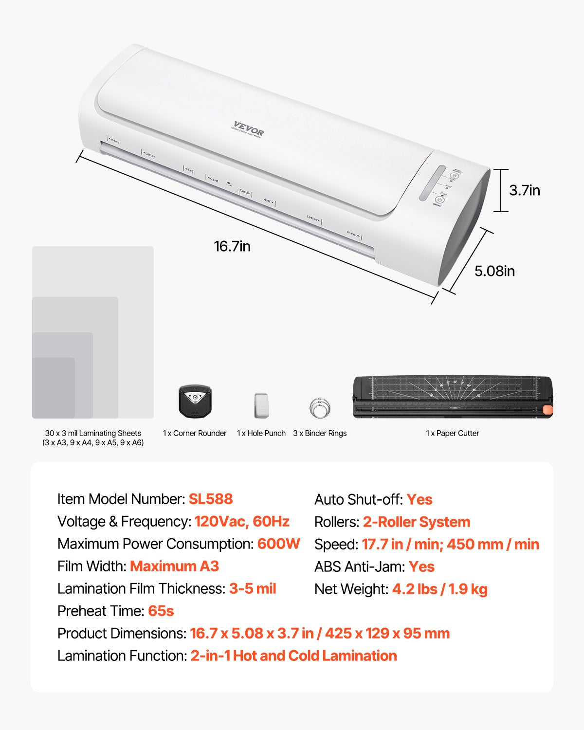 Laminator Machine Cold & Hot Laminator for Max A3 Size 3-5 Mil Thickness