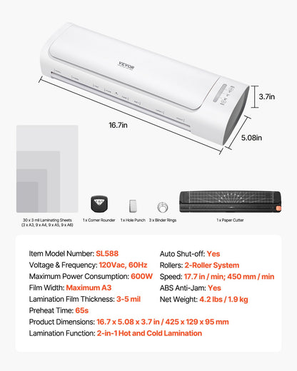 Laminator Machine Cold & Hot Laminator for Max A3 Size 3-5 Mil Thickness