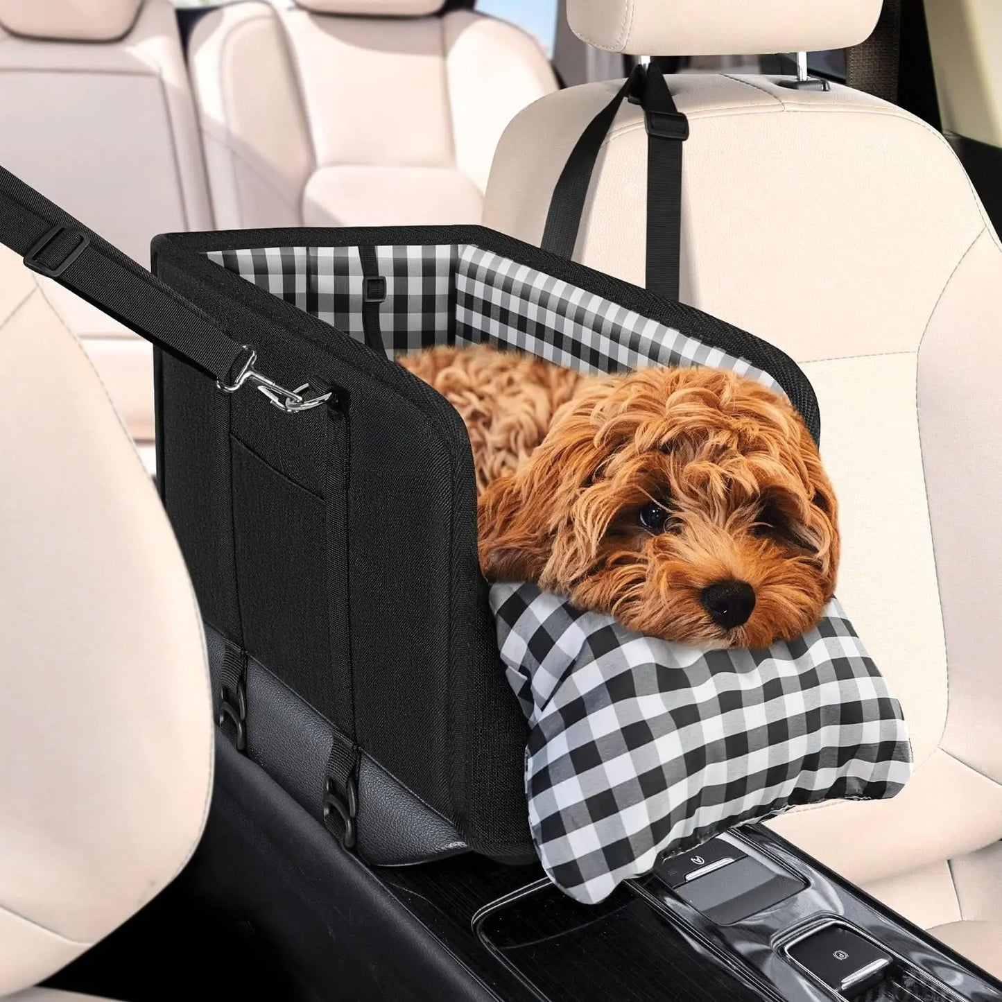 Premium Center Console Dog Car Seat - Anxiety-Relief Booster Seat for Small Pets, Ultra-Safe Armrest Bed for Travel, Comfortable and Secure Car Seat for Dogs and Cats
