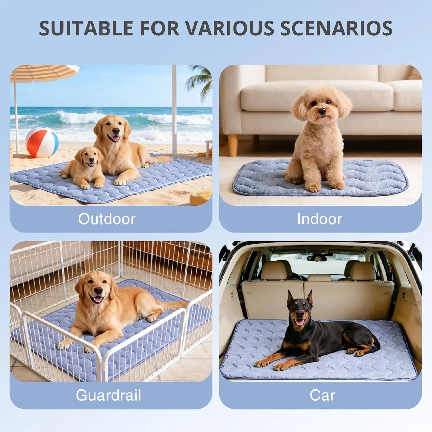 Large Dog Cooling Mat - Q-MAX > 0.45 Thick Durable Fur-Friendly Bed Mat, Gel-Free Electric-Free Safe Washable Non-Slip Summer Crate Bed, Fur-Friendly Bed Mats