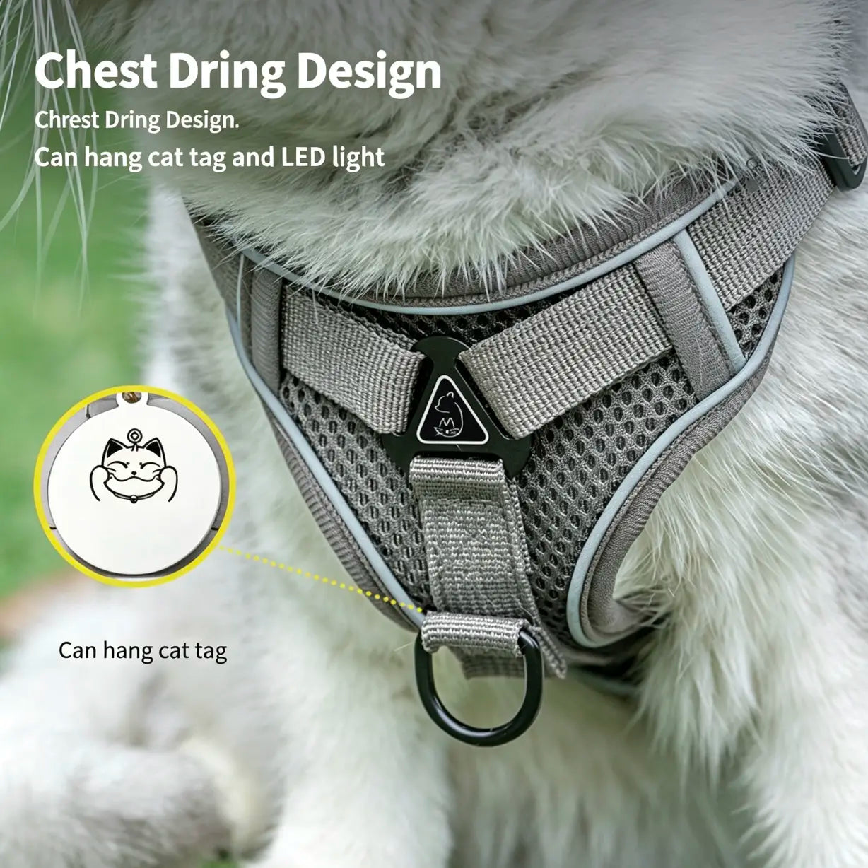 Leash Set: Escape-Proof Adjustable Cat Leash and Collar Made from Comfortable, Breathable Materials, with Adjustable Sizing. Reflective Soft Mesh Vest for Easy Safe Leash Walking. Includes a Summer Version; Breathable and Moisture-Wicking.