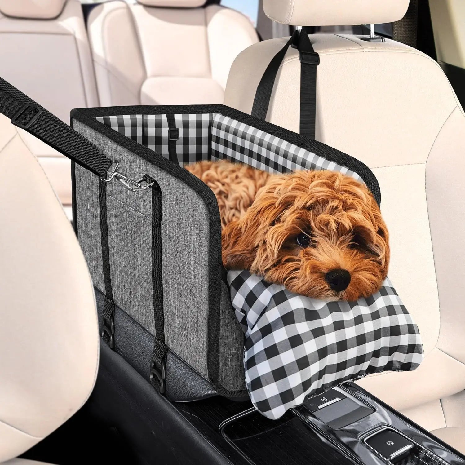 Premium Center Console Dog Car Seat - Anxiety-Relief Booster Seat for Small Pets, Ultra-Safe Armrest Bed for Travel, Comfortable and Secure Car Seat for Dogs and Cats