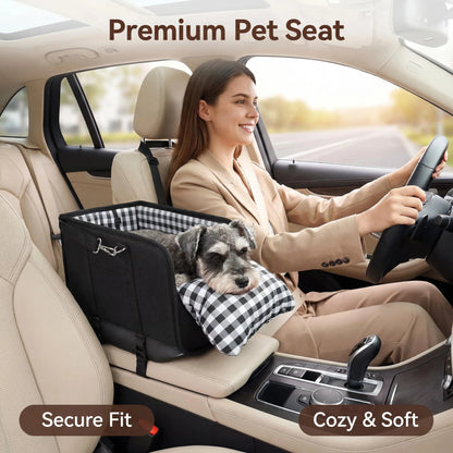 Premium Center Console Dog Car Seat - Anxiety-Relief Booster Seat for Small Pets, Ultra-Safe Armrest Bed for Travel, Comfortable and Secure Car Seat for Dogs and Cats