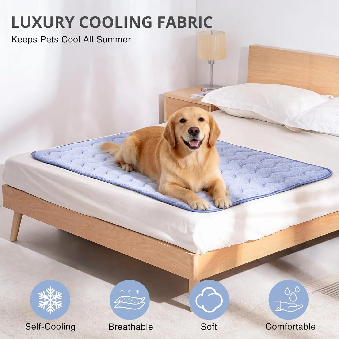 Large Dog Cooling Mat - Q-MAX > 0.45 Thick Durable Fur-Friendly Bed Mat, Gel-Free Electric-Free Safe Washable Non-Slip Summer Crate Bed, Fur-Friendly Bed Mats
