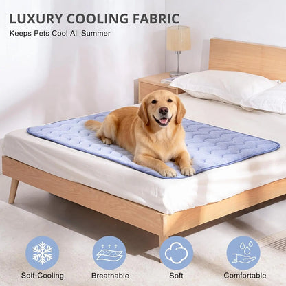 Large Dog Cooling Mat - Q-MAX > 0.45 Thick Durable Fur-Friendly Bed Mat, Gel-Free Electric-Free Safe Washable Non-Slip Summer Crate Bed, Fur-Friendly Bed Mats